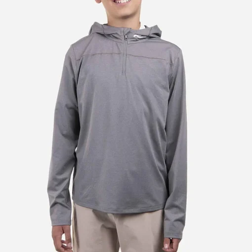 KJUS Midlayers-Boys' Hood Midlayer Half-Zip Pewter