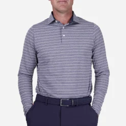 KJUS Polos-Men'S Soren Melange Stripe Polo L/S Atlanta Blue/White