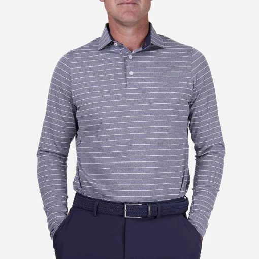 KJUS Polos-Men'S Soren Melange Stripe Polo L/S Atlanta Blue/White