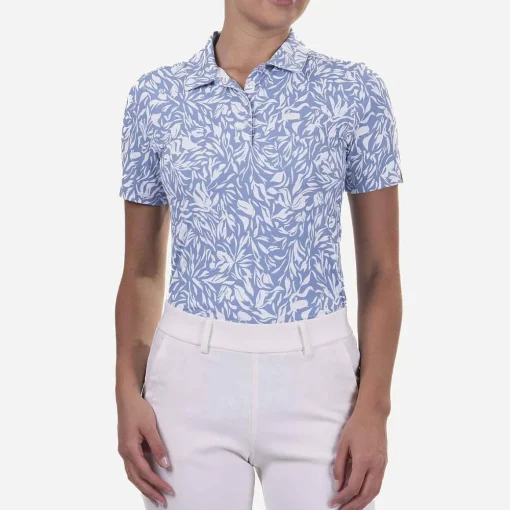 KJUS Polos-Women'S Enya Printed Polo S/S Calm Blue/White